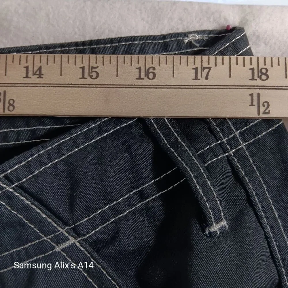 True Religion Cargo Pants Jet‎ Black White Stitch 108335R Mens Size 36